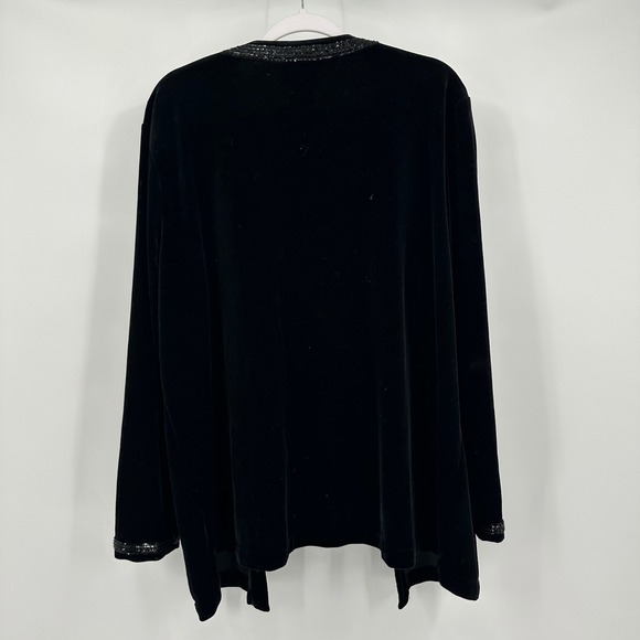 Quacker Factory Womens Velvet Duster Sz 1X Black Beaded Trim Luxe Evening Jacket - Picture 2 of 7